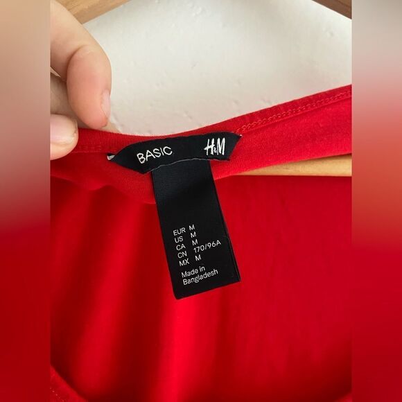 H&M basic Red Dress Short Sleeve 95%cotton mini Size M - Picture 3 of 6
